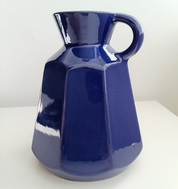 Blue Glazed Octaganol Mid Century Jug