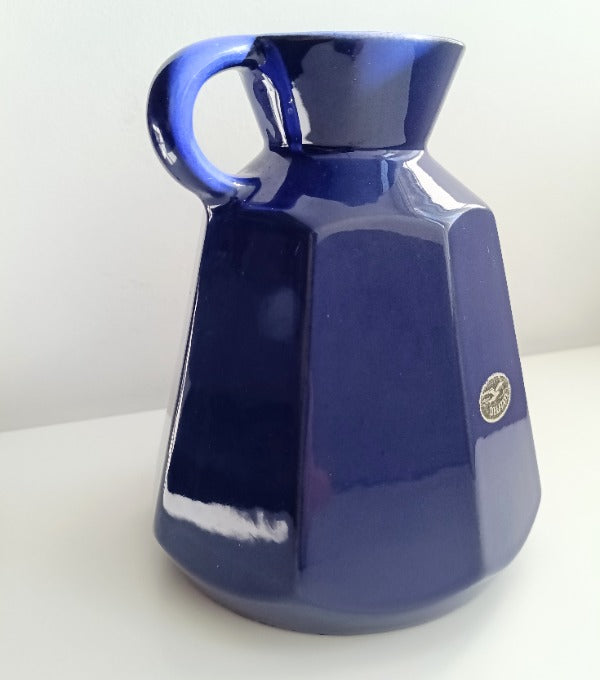 Blue Glazed Octaganol Mid Century Jug